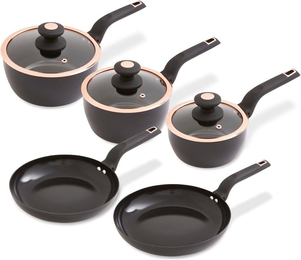 Tower T800232JDE Cavaletto 5 Piece Cookware Pan Set with 16cm, 18cm, 20cm Saucepans and 24cm, 28cm Non-Stick Frying Pans, Jade Green & Champagne Gold
