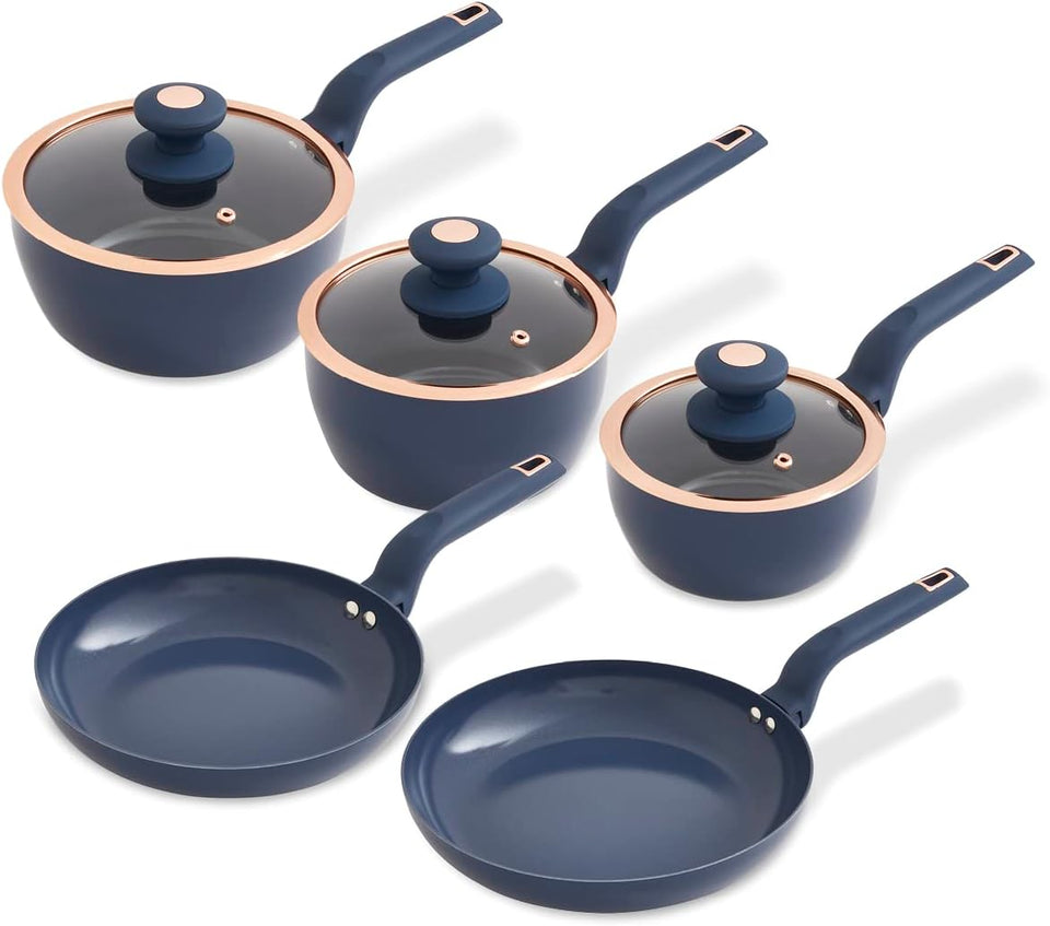 Tower T800232JDE Cavaletto 5 Piece Cookware Pan Set with 16cm, 18cm, 20cm Saucepans and 24cm, 28cm Non-Stick Frying Pans, Jade Green & Champagne Gold
