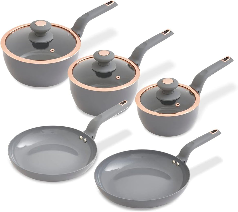 Tower T800232JDE Cavaletto 5 Piece Cookware Pan Set with 16cm, 18cm, 20cm Saucepans and 24cm, 28cm Non-Stick Frying Pans, Jade Green & Champagne Gold