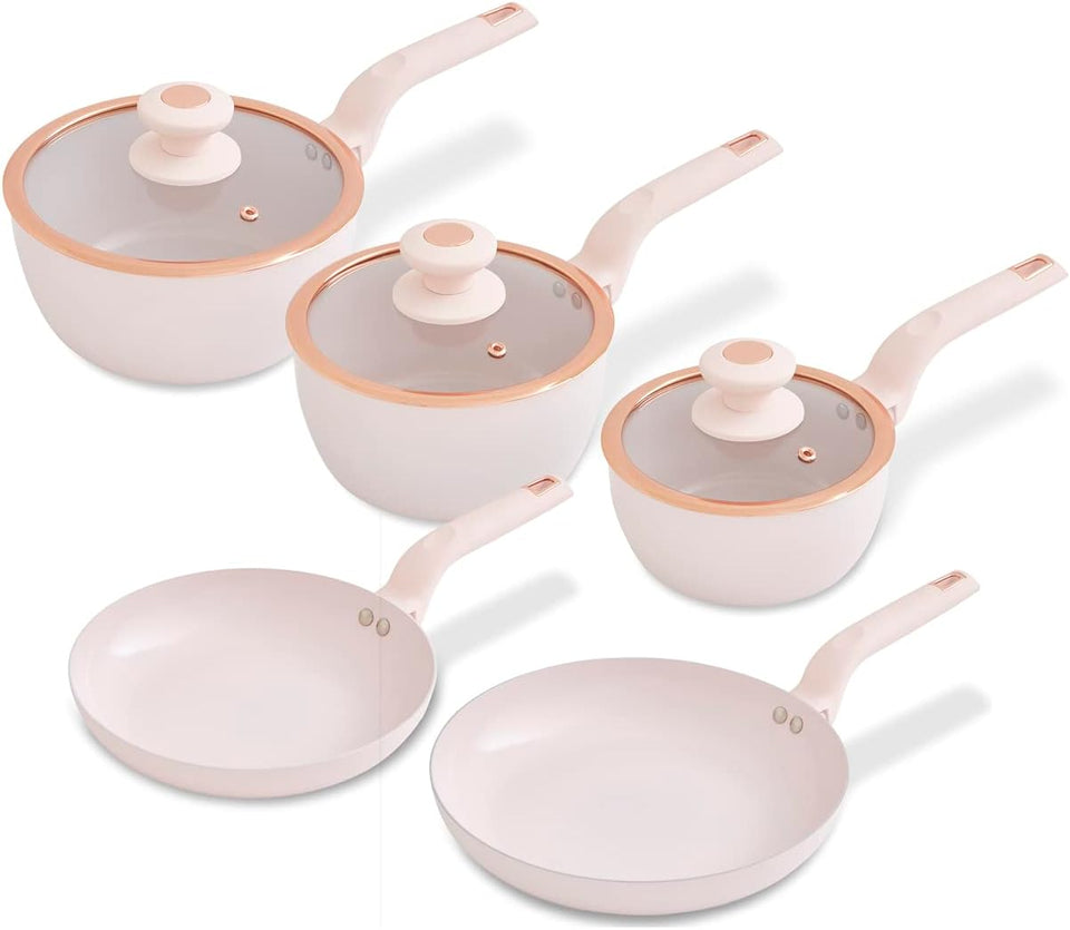 Tower T800232JDE Cavaletto 5 Piece Cookware Pan Set with 16cm, 18cm, 20cm Saucepans and 24cm, 28cm Non-Stick Frying Pans, Jade Green & Champagne Gold