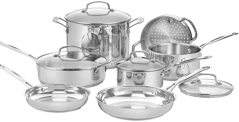 Cuisinart® Chef’s Classic™ Stainless Steel Cookware Set | 11-Piece: Saucepans, Frying Pans, Stockpot, Steamer | Induction-Ready, Aluminium-encapsulated Base | Cool Grip™ Handles