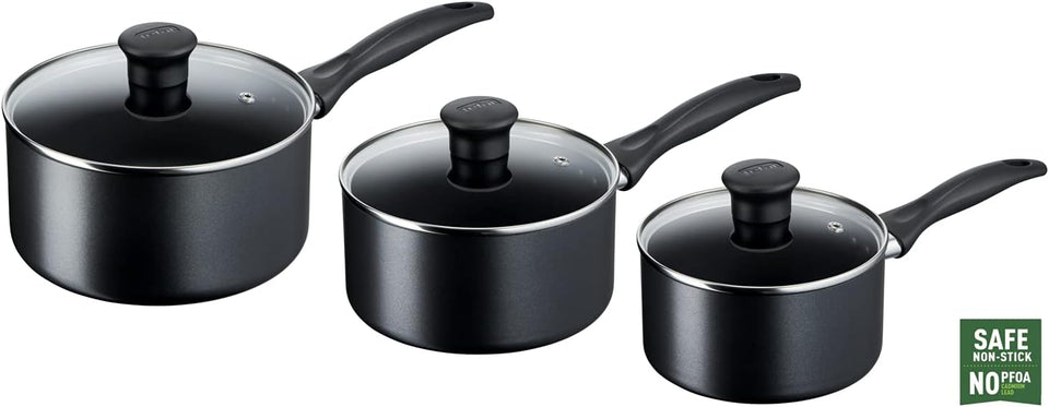Tefal Induction Non‑Stick Coating 5‑Piece Cookware Set, 16/18/20 cm Saucepans + 22/26 cm Frying Pans, Thermo‑Signal, Glass Lids, All Hobs Including Induction, Black - G155S54