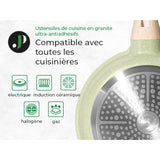 Just Perfecto Set of 15 Pots and Pans, Non-Stick Cookware Set, Granite Induction Cookware Non-Stick Set with Frying Pans and Saucepans (PFOS, PFOA Free) (Green)