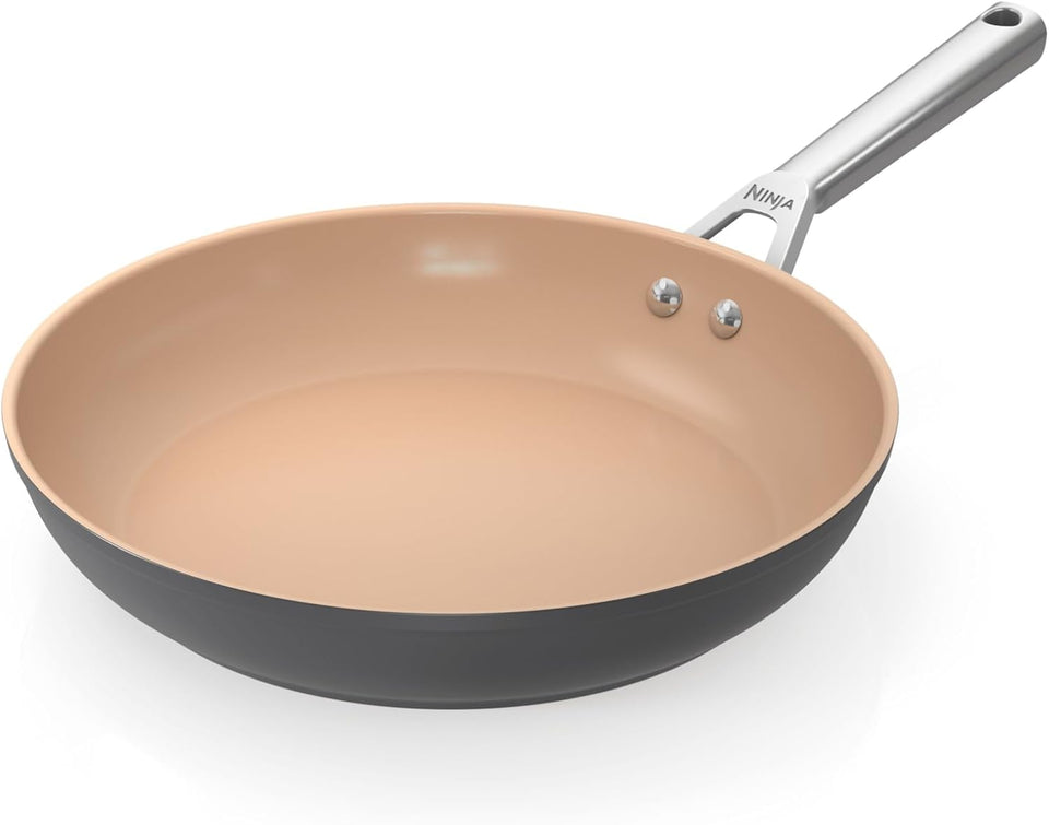 Ninja Extended Life 5-Piece Ceramic Cookware Set (20 & 24cm Frying Pans + 16, 18 & 20cm Saucepans & Lids), Non-Stick (No PFAs, PFOAs, Lead or Cadmium), Oven Safe 285°C, Terracotta/Grey, CW95000EUUKDB