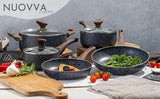 Non Stick Pots and Pans Set – Induction Hob Pot Set – 8pcs Kitchen Cookware with Lids – Cooking Marble Saucepan Pots and Frying Pans – by Nuovva