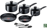 Tefal Induction Non‑Stick Coating 5‑Piece Cookware Set, 16/18/20 cm Saucepans + 22/26 cm Frying Pans, Thermo‑Signal, Glass Lids, All Hobs Including Induction, Black - G155S54