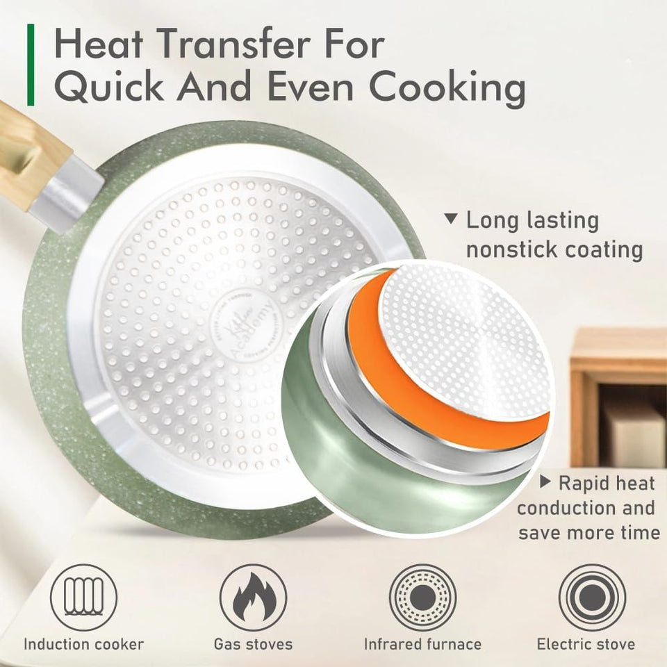 Kitchen Academy 12 Pieces Nonstick Pots and Pans Set, Induction Cooking Pan Set, Non Stick Saucepan Set, Frying Pan Set (Green)