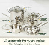 Cuisinart® Chef’s Classic™ Stainless Steel Cookware Set | 11-Piece: Saucepans, Frying Pans, Stockpot, Steamer | Induction-Ready, Aluminium-encapsulated Base | Cool Grip™ Handles