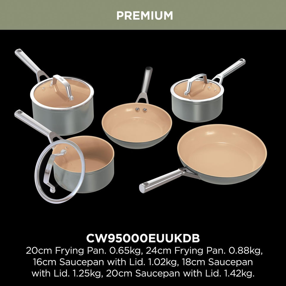 Ninja Extended Life 5-Piece Ceramic Cookware Set (20 & 24cm Frying Pans + 16, 18 & 20cm Saucepans & Lids), Non-Stick (No PFAs, PFOAs, Lead or Cadmium), Oven Safe 285°C, Terracotta/Grey, CW95000EUUKDB