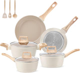 M MELENTA Pots and Pans Set Non Stick, 11 Piece Die-Cast Induction Hob Pan Set, Ceramic Cookware Set Nonstick Cooking Sets with Frying Pans, Saucepan Set, 100% PFOA Free, Cream