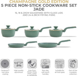 Tower T800232JDE Cavaletto 5 Piece Cookware Pan Set with 16cm, 18cm, 20cm Saucepans and 24cm, 28cm Non-Stick Frying Pans, Jade Green & Champagne Gold