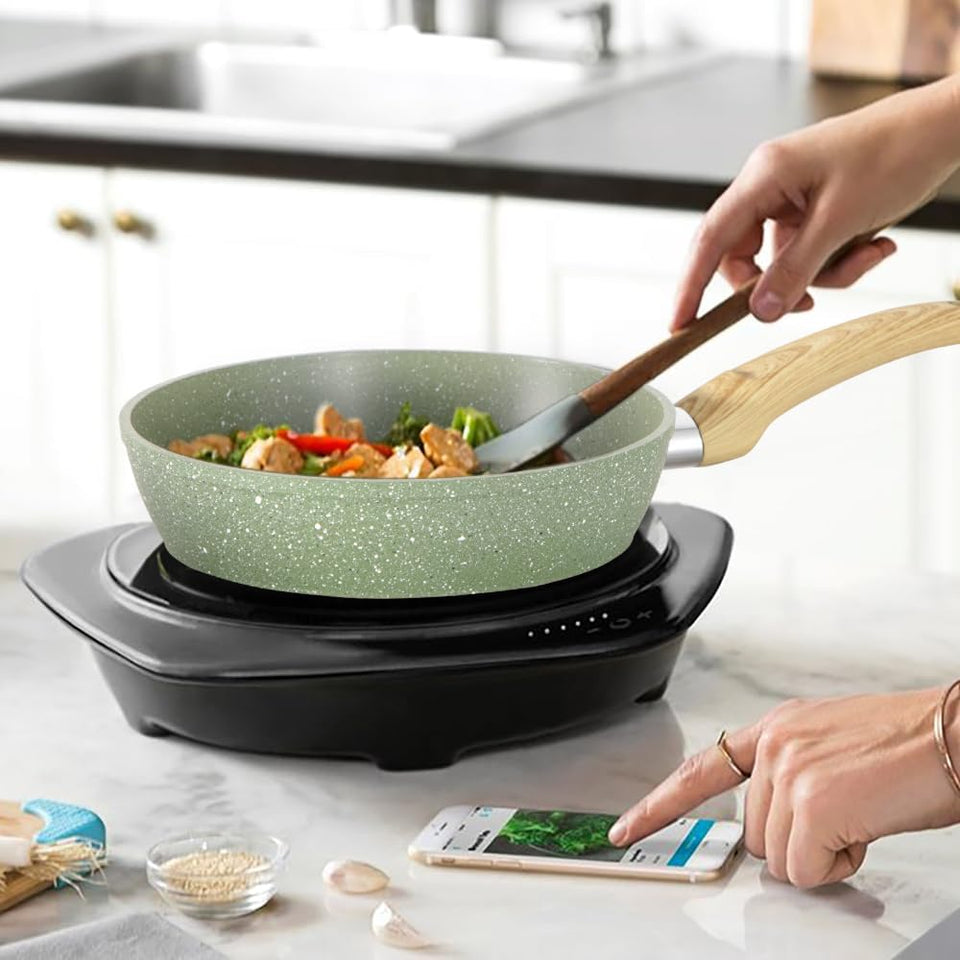 Kitchen Academy 12 Pieces Nonstick Pots and Pans Set, Induction Cooking Pan Set, Non Stick Saucepan Set, Frying Pan Set (Green)