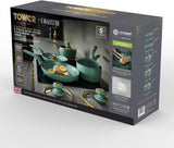 Tower T800232JDE Cavaletto 5 Piece Cookware Pan Set with 16cm, 18cm, 20cm Saucepans and 24cm, 28cm Non-Stick Frying Pans, Jade Green & Champagne Gold