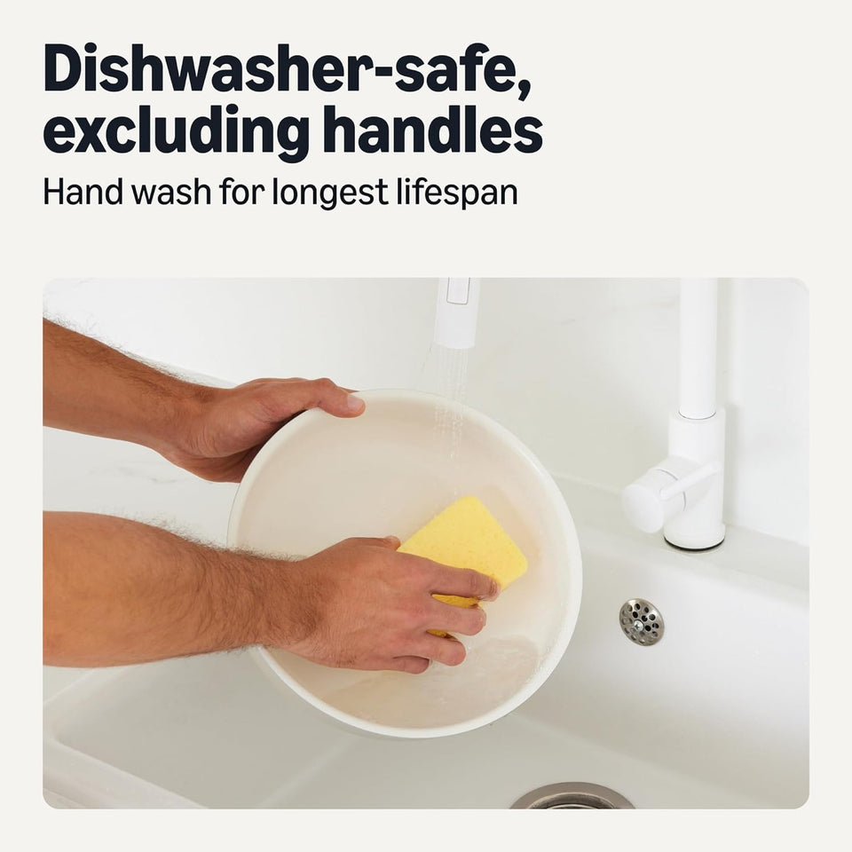 Amazon Basics Ceramic Nonstick Pots and Pans Set with Detachable Handle, 11-Piece Stackable Set, All Cooktop Friendly, Includes Saucepan, Frying pan, Ivory