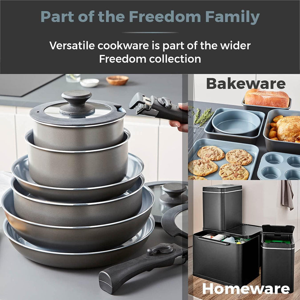 Tower Freedom T800201 7 Piece Cookware Set with Ceramic Coating, Stackable Design and Detachable Handle, Graphite, Aluminium, Black
