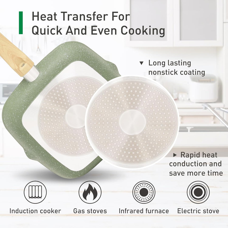 Kitchen Academy 17 Piece Non-Stick Pots and Pans Set, Induction Pan Set, Granite Non-Stick Saucepan Set, Green