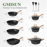 GMISUN Pots and Pans Sets Non Stick, 13pcs Saucepans and Flying Pans Set with Steak Pan & Lids, Induction Cookware Sets, Kitchen Nonstick Pan and Milk Pot Set, Stockpots with Lids