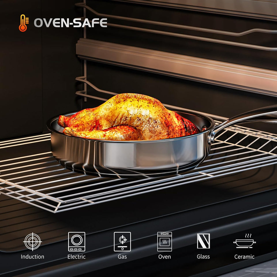 16-Piece Stainless Steel Saucepan Set, Induction Pots and Pans Set with Steamer & Glass Lids, Kitchen Cookware Set with Utensil Set Pot Protectors and Apron, Compatible with All Stoves