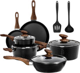 DishDelight Induction Hob Pan Set Pots and Pans Sets Non Stick 15pcs Saucepan Set with Lids Granite Cookware Nonstick Cooking Pot Frying Pan