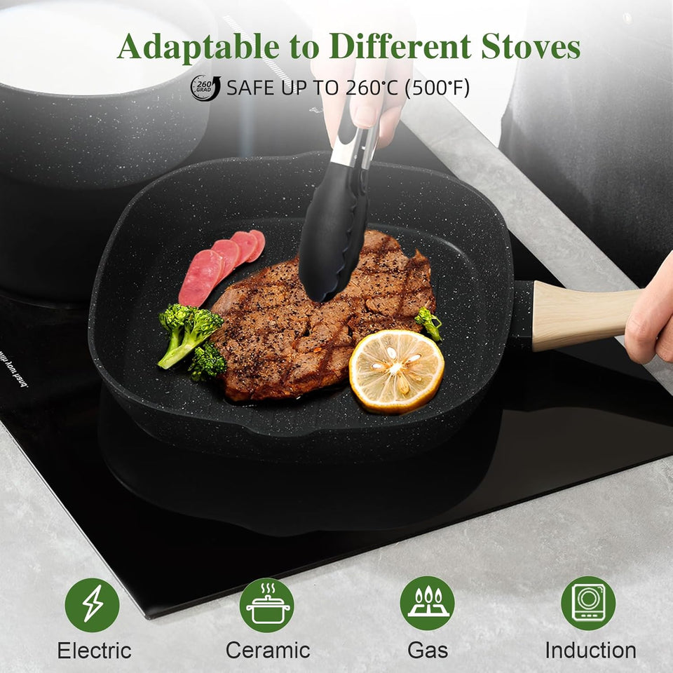 GMISUN Pots and Pans Sets Non Stick, 13pcs Saucepans and Flying Pans Set with Steak Pan & Lids, Induction Cookware Sets, Kitchen Nonstick Pan and Milk Pot Set, Stockpots with Lids