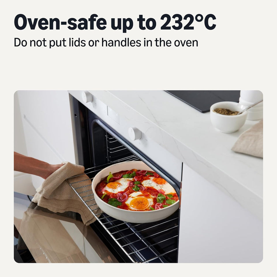 Amazon Basics Ceramic Nonstick Pots and Pans Set with Detachable Handle, 11-Piece Stackable Set, All Cooktop Friendly, Includes Saucepan, Frying pan, Ivory