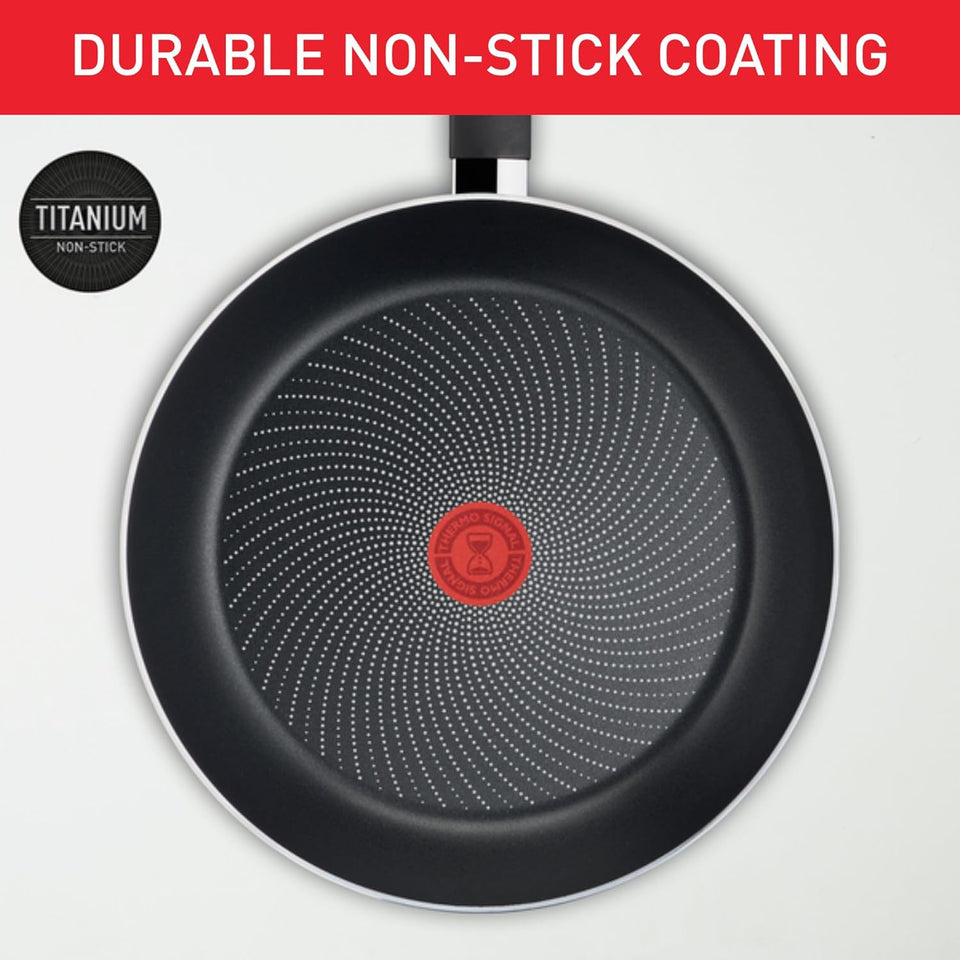 Tefal Induction Non‑Stick Coating 5‑Piece Cookware Set, 16/18/20 cm Saucepans + 22/26 cm Frying Pans, Thermo‑Signal, Glass Lids, All Hobs Including Induction, Black - G155S54