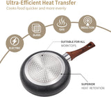 BARGAIN FACTORY Non-Stick Pots and Pans Set 8 Pieces, Cookware Set, Induction Compatible, Glass Lids, Wood-Look Handles, Cooking Marble Grey