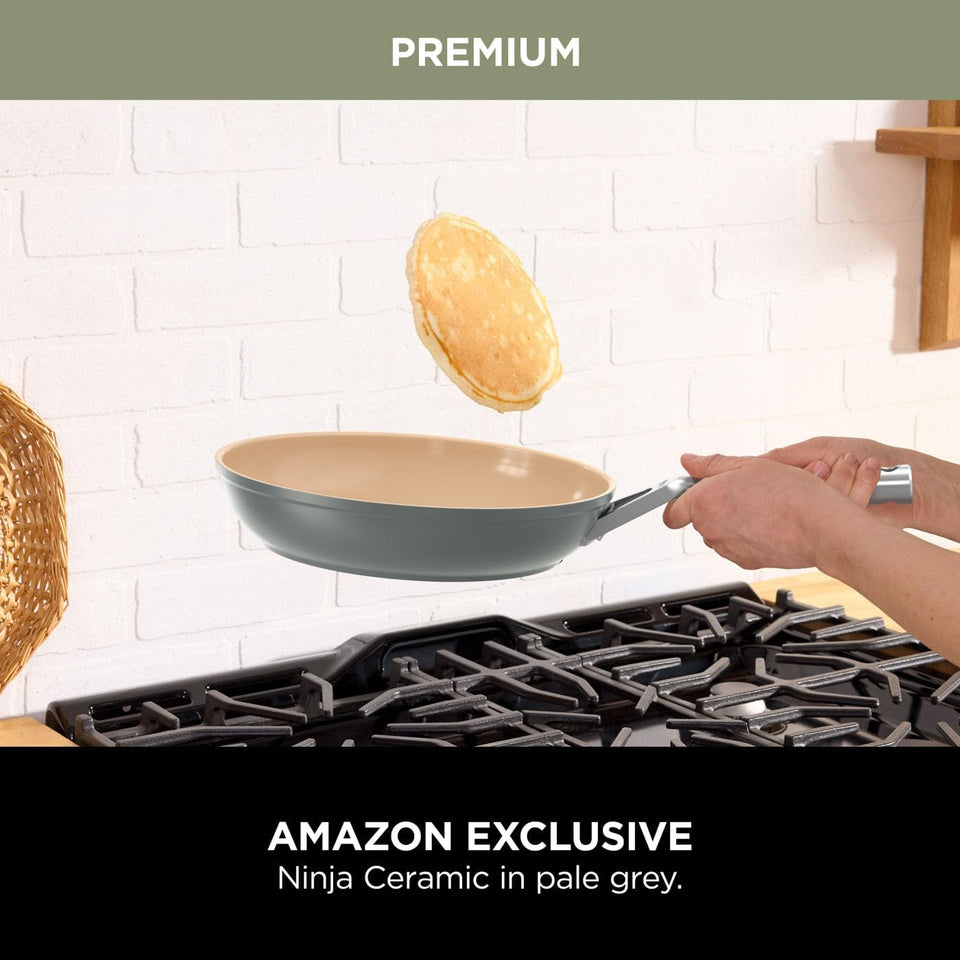 Ninja Extended Life 5-Piece Ceramic Cookware Set (20 & 24cm Frying Pans + 16, 18 & 20cm Saucepans & Lids), Non-Stick (No PFAs, PFOAs, Lead or Cadmium), Oven Safe 285°C, Terracotta/Grey, CW95000EUUKDB
