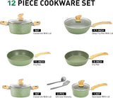 Kitchen Academy 12 Pieces Nonstick Pots and Pans Set, Induction Cooking Pan Set, Non Stick Saucepan Set, Frying Pan Set (Green)