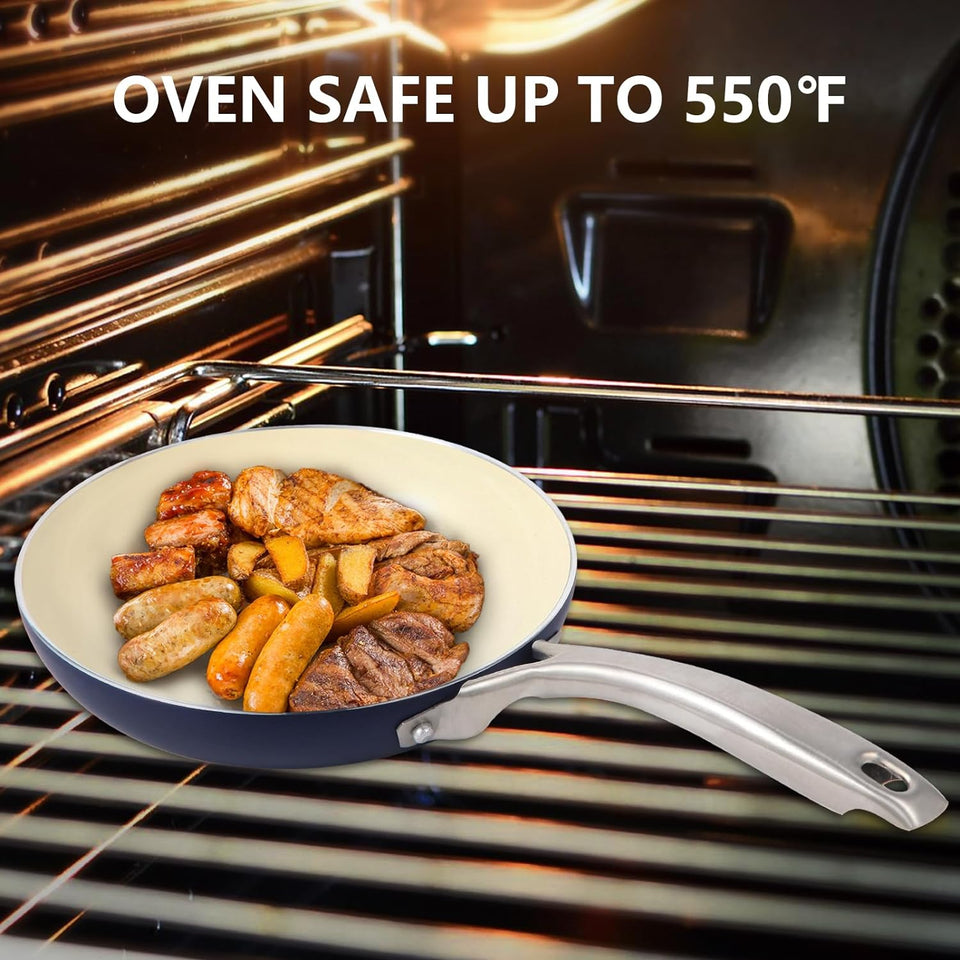 M MELENTA Pots and Pans Set Non Stick, 7 Piece Induction Hob Pan Set, Kitchen Ceramic Cookware Set, Nonstick Cooking Sets with Frying Pan, Saucepan Set, PFOA Free, Blue