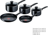 Tefal Induction Non‑Stick Coating 5‑Piece Cookware Set, 16/18/20 cm Saucepans + 22/26 cm Frying Pans, Thermo‑Signal, Glass Lids, All Hobs Including Induction, Black - G155S54