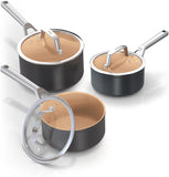 Ninja Extended Life 5-Piece Ceramic Cookware Set (20 & 24cm Frying Pans + 16, 18 & 20cm Saucepans & Lids), Non-Stick (No PFAs, PFOAs, Lead or Cadmium), Oven Safe 285°C, Terracotta/Grey, CW95000EUUKDB