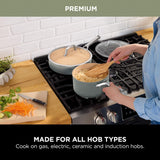 Ninja Extended Life 5-Piece Ceramic Cookware Set (20 & 24cm Frying Pans + 16, 18 & 20cm Saucepans & Lids), Non-Stick (No PFAs, PFOAs, Lead or Cadmium), Oven Safe 285°C, Terracotta/Grey, CW95000EUUKDB