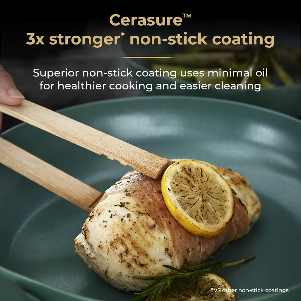 Tower T800232JDE Cavaletto 5 Piece Cookware Pan Set with 16cm, 18cm, 20cm Saucepans and 24cm, 28cm Non-Stick Frying Pans, Jade Green & Champagne Gold