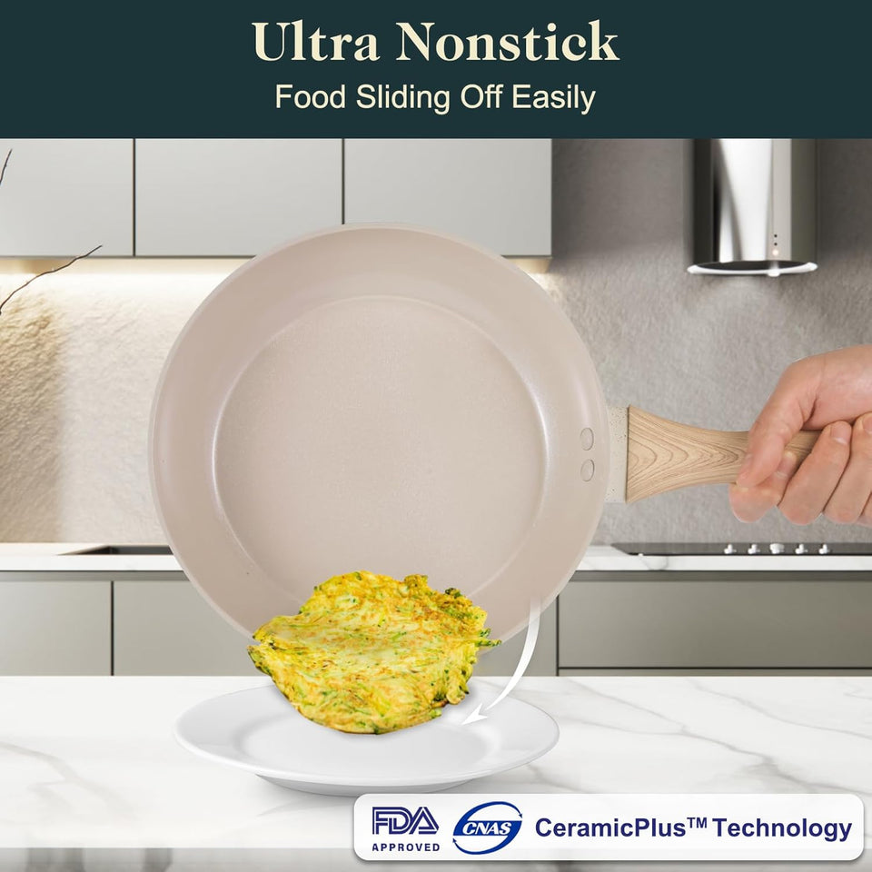 M MELENTA Pots and Pans Set Non Stick, 11 Piece Die-Cast Induction Hob Pan Set, Ceramic Cookware Set Nonstick Cooking Sets with Frying Pans, Saucepan Set, 100% PFOA Free, Cream