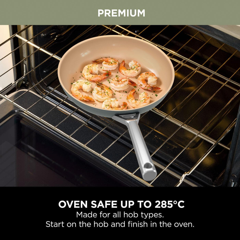 Ninja Extended Life 5-Piece Ceramic Cookware Set (20 & 24cm Frying Pans + 16, 18 & 20cm Saucepans & Lids), Non-Stick (No PFAs, PFOAs, Lead or Cadmium), Oven Safe 285°C, Terracotta/Grey, CW95000EUUKDB