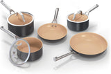 Ninja Extended Life 5-Piece Ceramic Cookware Set (20 & 24cm Frying Pans + 16, 18 & 20cm Saucepans & Lids), Non-Stick (No PFAs, PFOAs, Lead or Cadmium), Oven Safe 285°C, Terracotta/Grey, CW95000EUUKDB