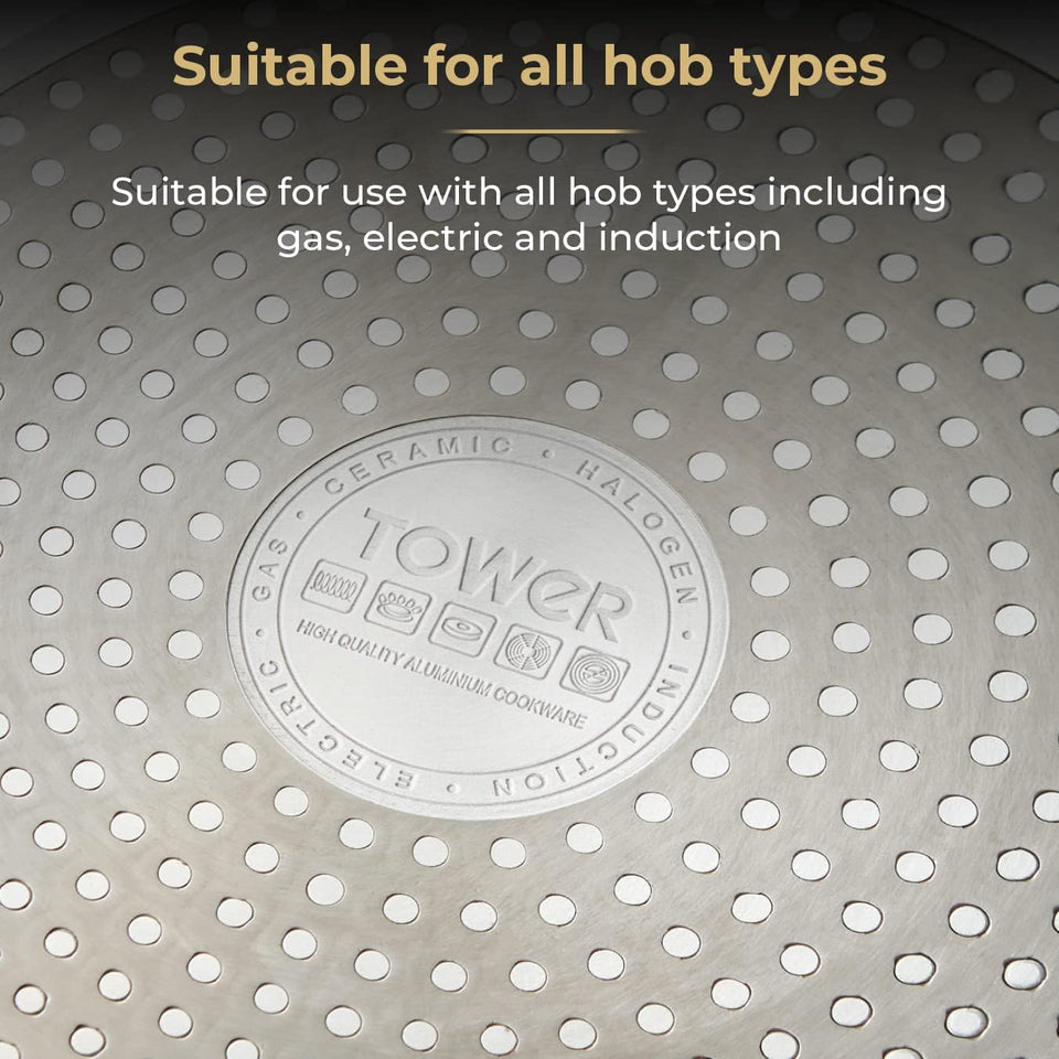 Tower T800232JDE Cavaletto 5 Piece Cookware Pan Set with 16cm, 18cm, 20cm Saucepans and 24cm, 28cm Non-Stick Frying Pans, Jade Green & Champagne Gold