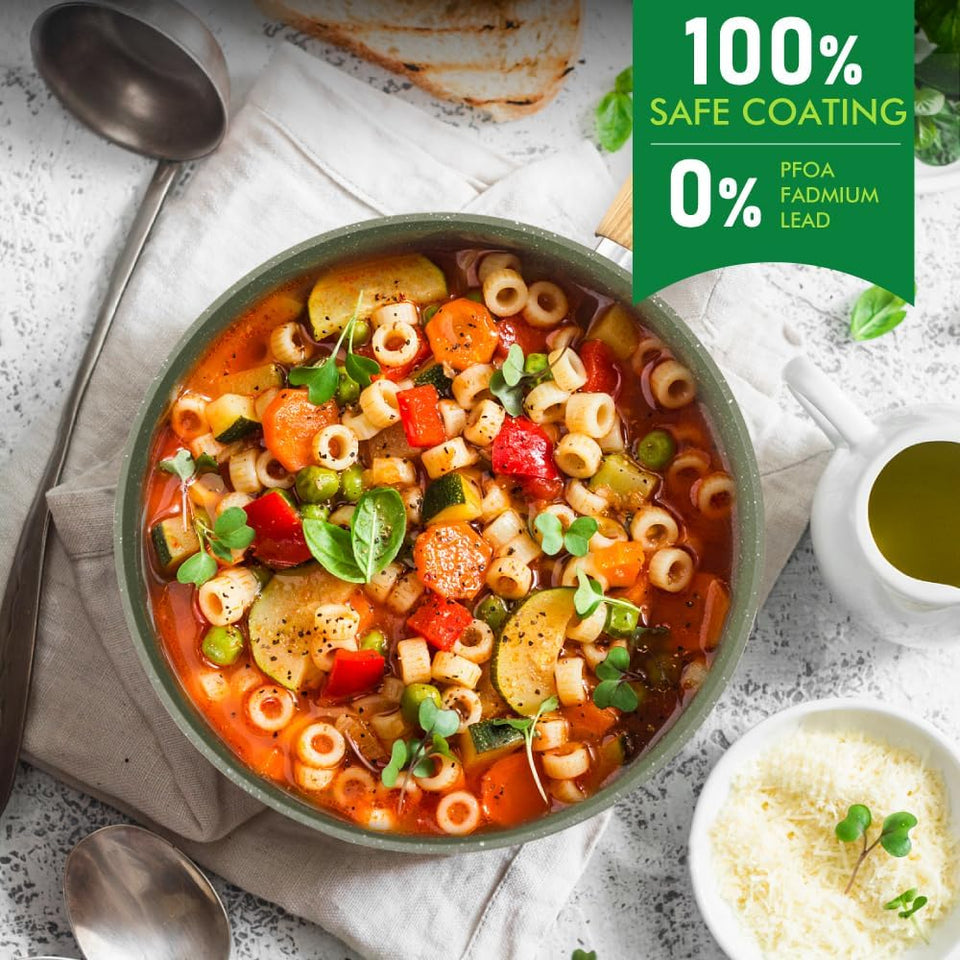 Kitchen Academy 12 Pieces Nonstick Pots and Pans Set, Induction Cooking Pan Set, Non Stick Saucepan Set, Frying Pan Set (Green)