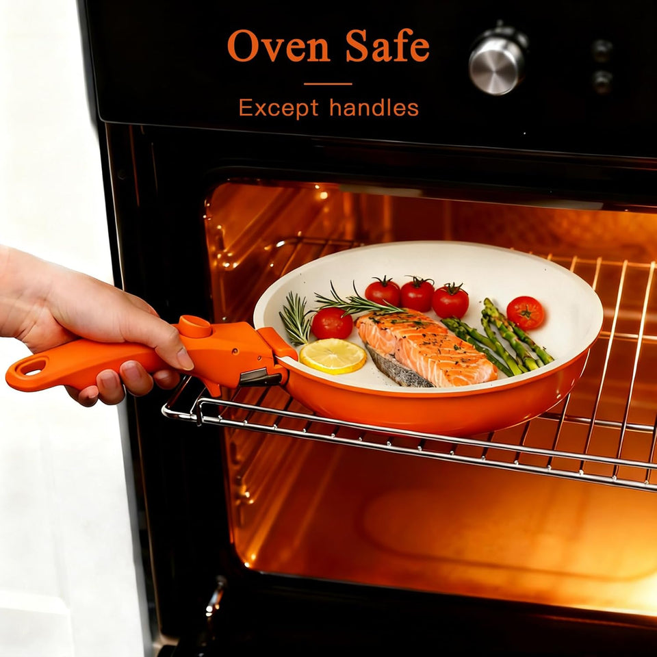 GiPP 11Pcs Pots and Pans Set with Detachable Handle, Pans Set with Ceramic Non-Stick Coating, Induction Stackable Cooking Pots Set, Mobile Cookware Set Ovenproof Safe, Orange Gradient