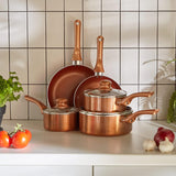 VonShef Pots and Pans Set, 5 Piece Induction Safe, Non-Stick Saucepan and Frying Pan Set, Easy Clean Copper Pots and Pans Set with Glass Lids, PFAS, PTFE, PFOA, Lead & Cadmium Free