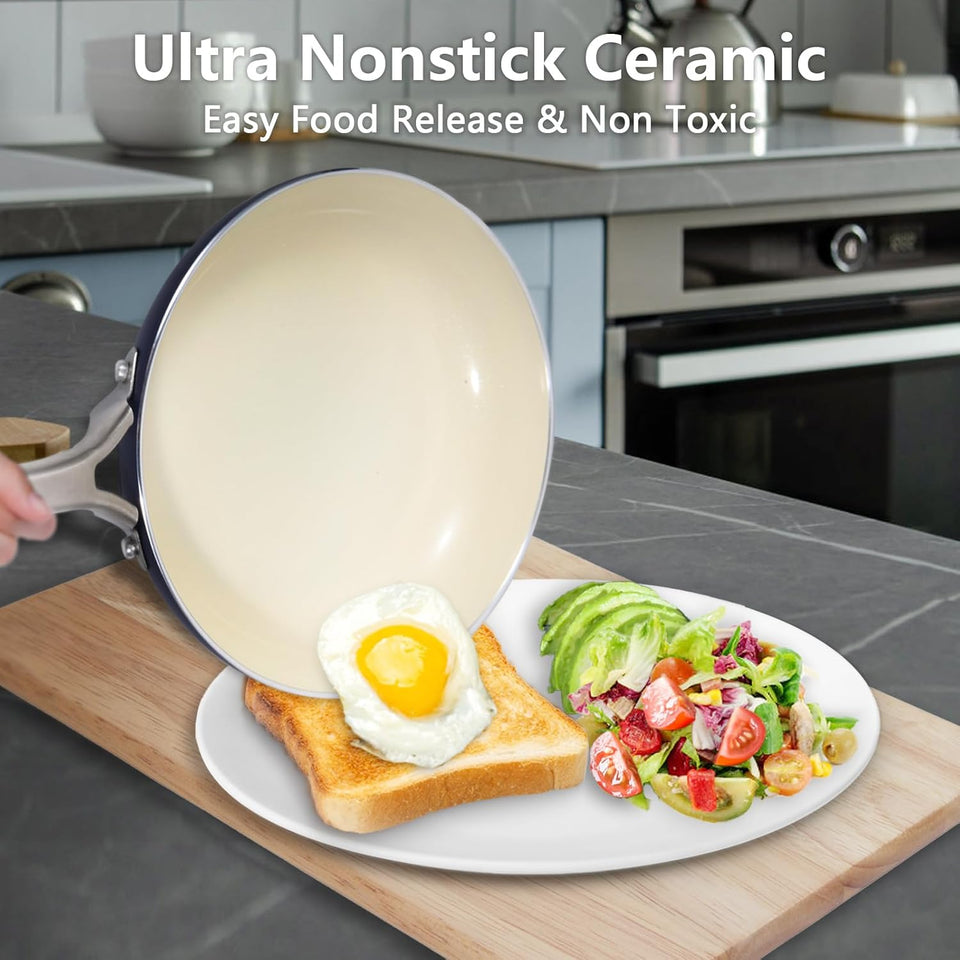 M MELENTA Pots and Pans Set Non Stick, 7 Piece Induction Hob Pan Set, Kitchen Ceramic Cookware Set, Nonstick Cooking Sets with Frying Pan, Saucepan Set, PFOA Free, Blue