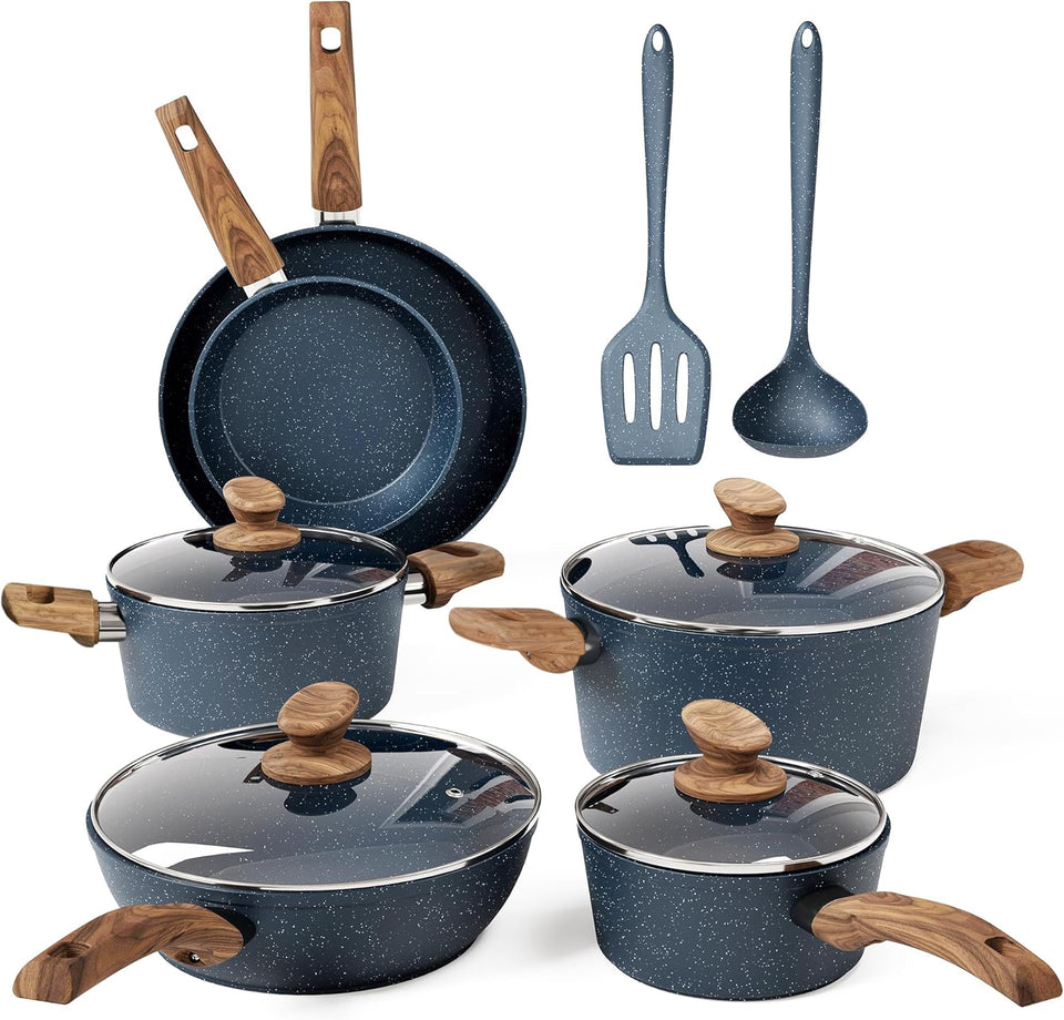 Kitchen Academy 12 Pieces Nonstick Pots and Pans Set, Induction Cooking Pan Set, Non Stick Saucepan Set, Frying Pan Set (Green)