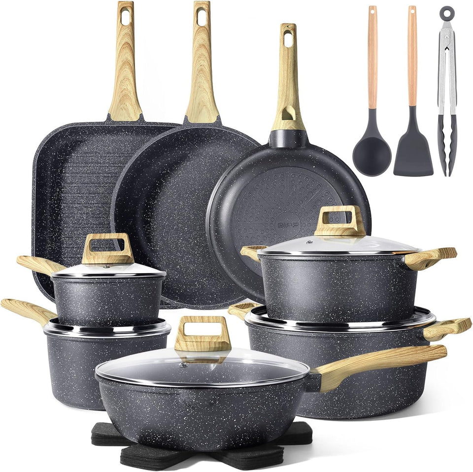 GiPP Pots and Pans Set Non Stick - 14 Piece White Ceramic Kitchen Cookware Sets Nonstick Induction Cookware Non-Toxic Cooking Pan Set with Silicone Spatula&Spoon, PFOS and PFOA Free (White, 14PCS)