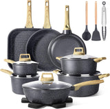 GiPP Pots and Pans Set Non Stick - 14 Piece White Ceramic Kitchen Cookware Sets Nonstick Induction Cookware Non-Toxic Cooking Pan Set with Silicone Spatula&Spoon, PFOS and PFOA Free (White, 14PCS)