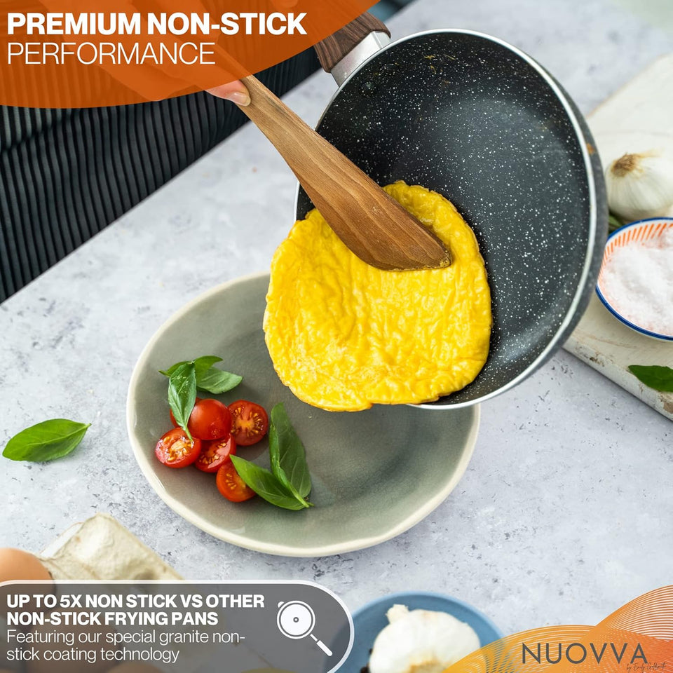 Non Stick Pots and Pans Set – Induction Hob Pot Set – 8pcs Kitchen Cookware with Lids – Cooking Marble Saucepan Pots and Frying Pans – by Nuovva