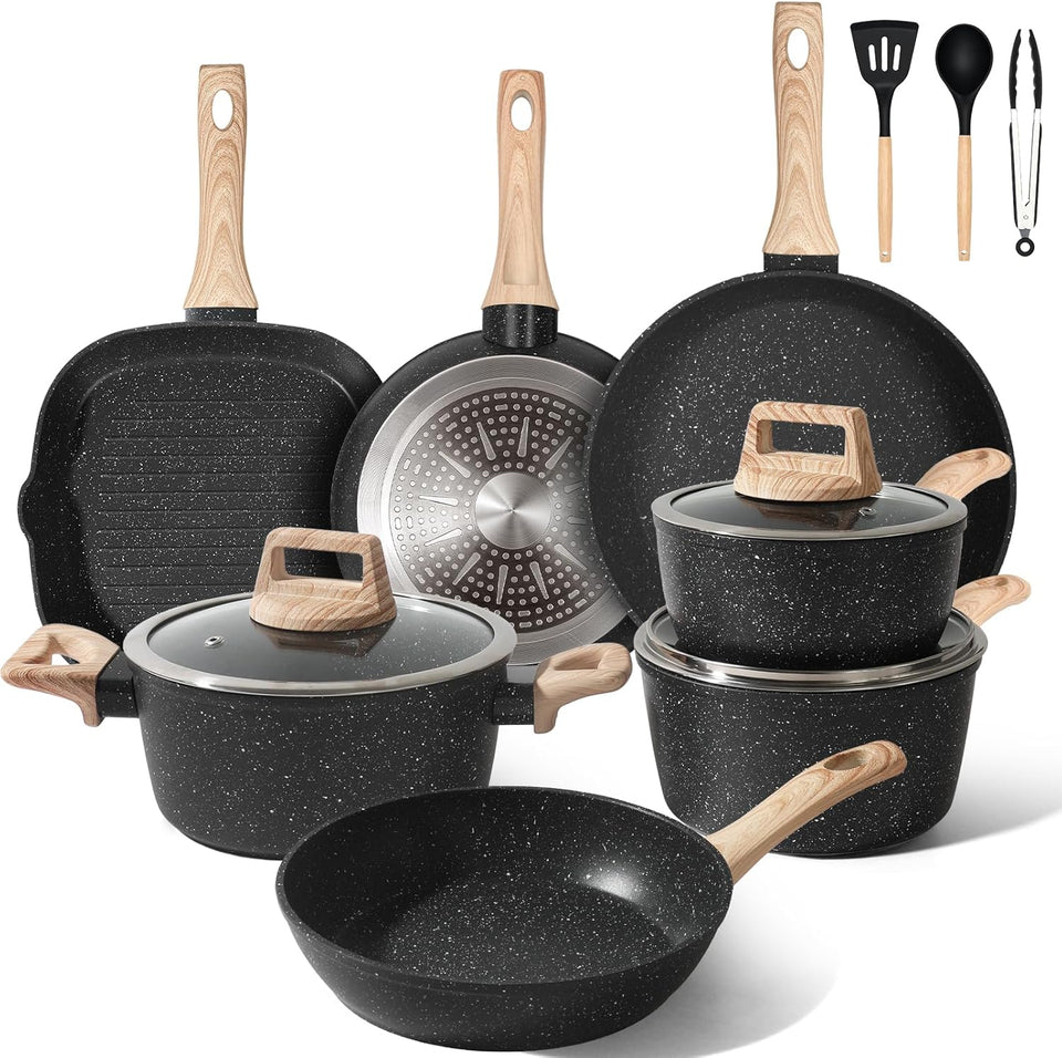 GMISUN Pots and Pans Sets Non Stick, 13pcs Saucepans and Flying Pans Set with Steak Pan & Lids, Induction Cookware Sets, Kitchen Nonstick Pan and Milk Pot Set, Stockpots with Lids