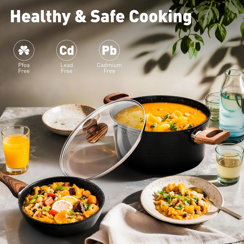 DishDelight Induction Hob Pan Set Pots and Pans Sets Non Stick 15pcs Saucepan Set with Lids Granite Cookware Nonstick Cooking Pot Frying Pan