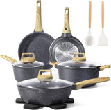 GiPP Pots and Pans Set Non Stick - 14 Piece White Ceramic Kitchen Cookware Sets Nonstick Induction Cookware Non-Toxic Cooking Pan Set with Silicone Spatula&Spoon, PFOS and PFOA Free (White, 14PCS)