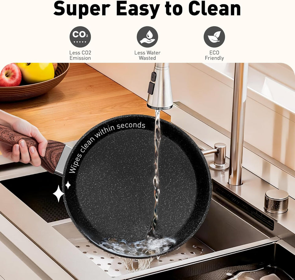 DishDelight Induction Hob Pan Set Pots and Pans Sets Non Stick 15pcs Saucepan Set with Lids Granite Cookware Nonstick Cooking Pot Frying Pan